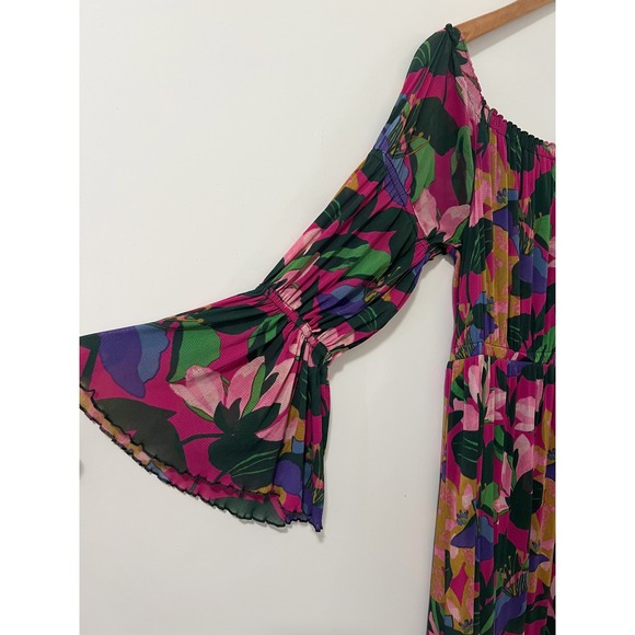 Diane von Furstenberg DVF Pink Floral Mesh Maxi Dress Bell Sleeve Medium - Picture 4 of 13